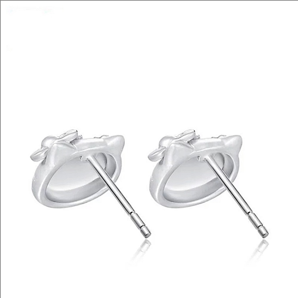 Hello Kitty Sterling Silver Diamond Stud Earrings - Picture 5 of 7